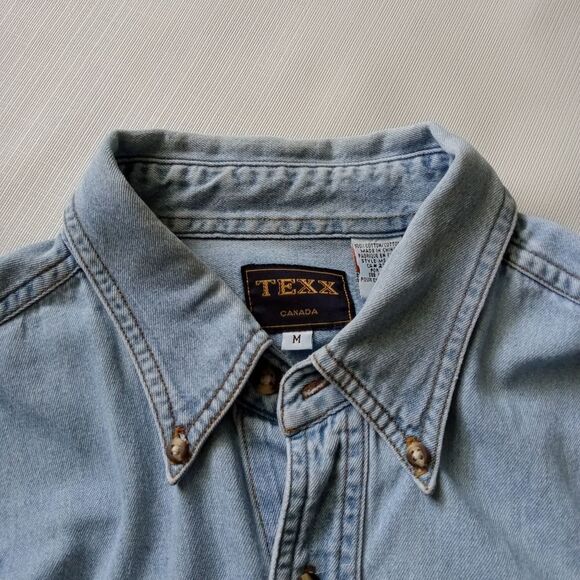 Texx Canada Light Wash NHL Calgary Flames Denim Button Down Shirt Men's Medium - Picture 6 of 14